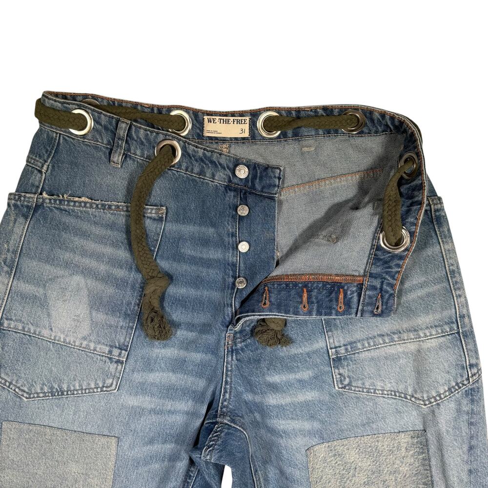 FREE PEOPLE Jeans Size 31 Moxie Pull On Barrel Patchwork Button Drawstring - Picture 6 of 9
